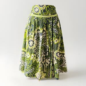 Etro Milano Linen Skirt Size 6 (40) Green Paisley Print Bohemian A-Line Luxury